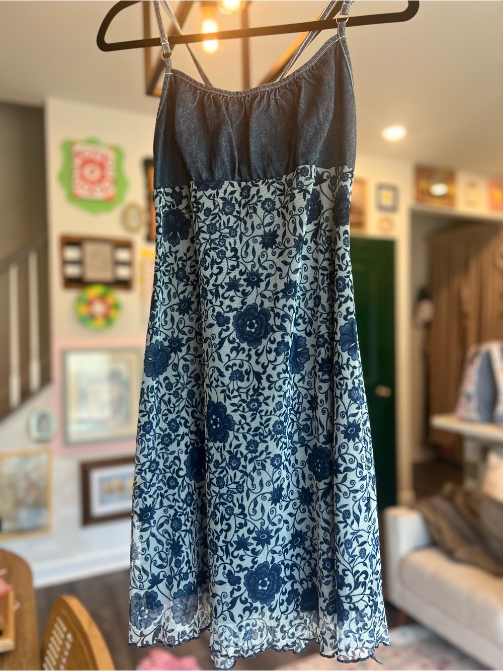 Navy Floral Midi Sundress with Spaghetti Straps